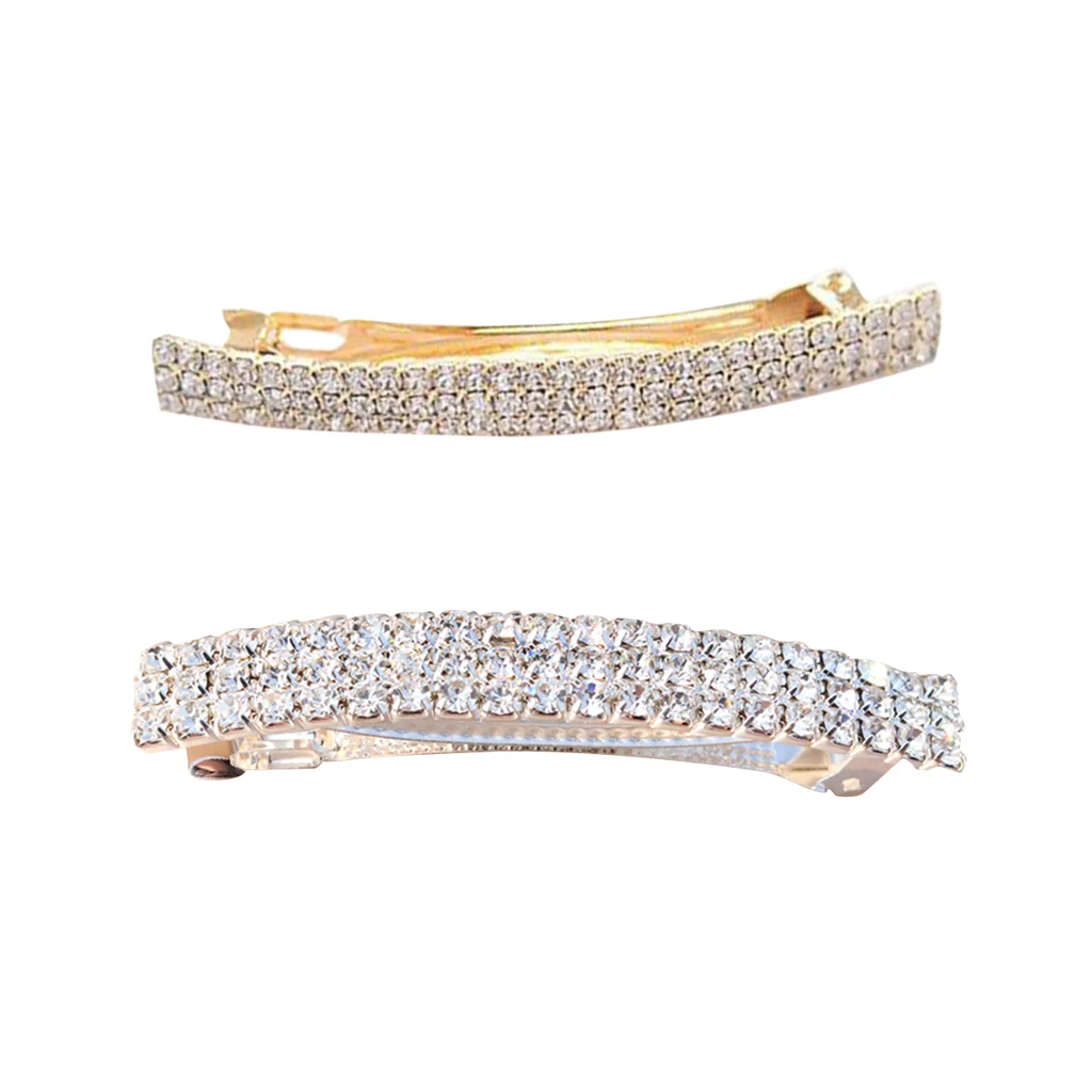 2 Pieces Rhinestone Rectangle French Barrette Hair Clips Automatic Spring Barrette
