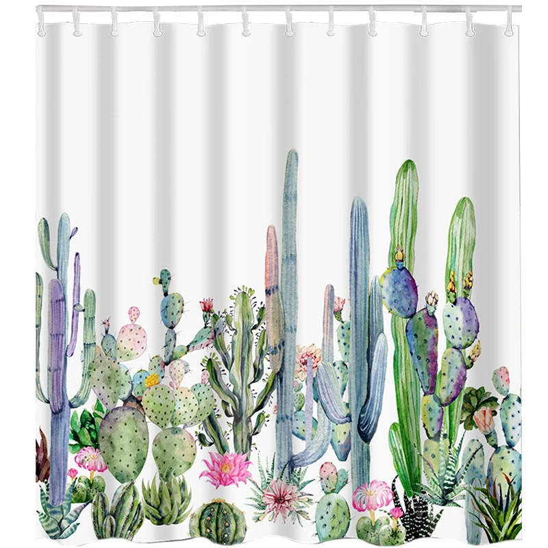 White D Tropical Cactus Shower Curtain Polyester Fabric Bath Curtain for The Bathroom Decorations Printed Shower Curtains - Цвет: White D