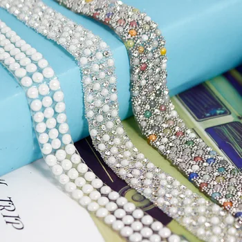 

90cm Sew on Crystal Rhinestone Chain Hot Melt Adhesive Trimming Fabric DIY Diamond Crystal Sewing Banding for Wedding Garment