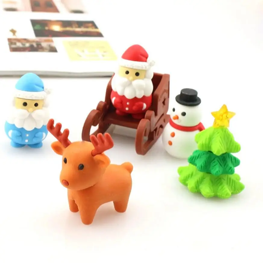 

10 pcs/Lot Christmas Eraser Design Of Kawaii Christmas Tree/Snowman/Santa Claus/Snowflake Shape Kids Gifts School Supply