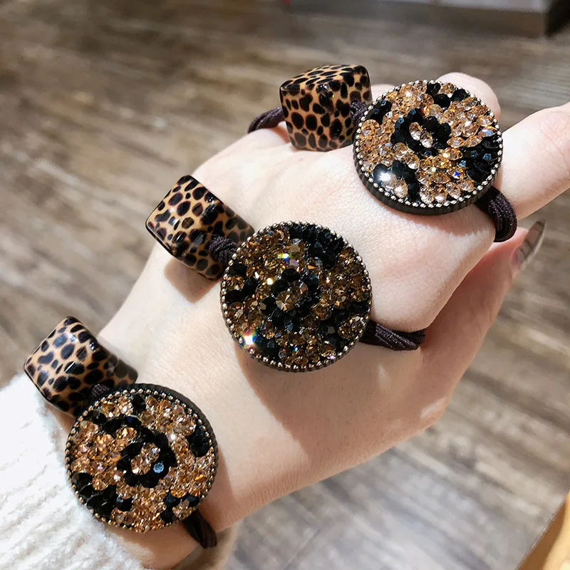 

South Korea Dongdaemun Leopord Pattern Popularity Hair Band Large Size Full of Crystals round Plates Meatball Cool Versitile Fas