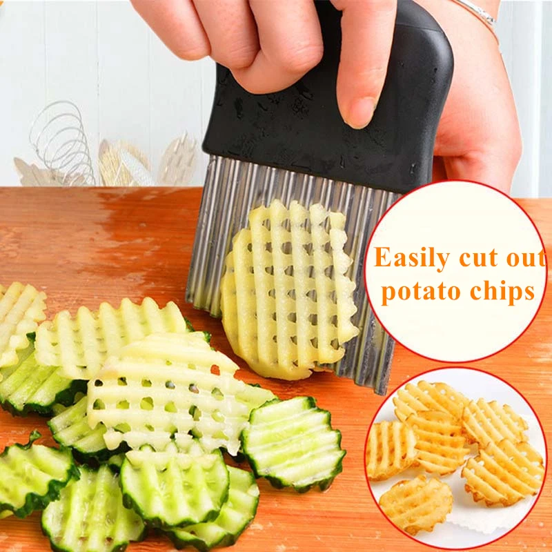 Cortador de patatas fritas de acero inoxidable, pelador de patatas fritas, herramienta para cortar verduras, de cocina, cuchillo, cortador ondulado de patatas fritas|Trituradoras y cortadoras| - AliExpress
