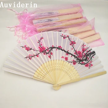 

[Auviderin] 20pcs Wedding Fan Plum Blossom Flower Gift Hand Fan Wintersweet Cloth Fan in Organza Gift Bag