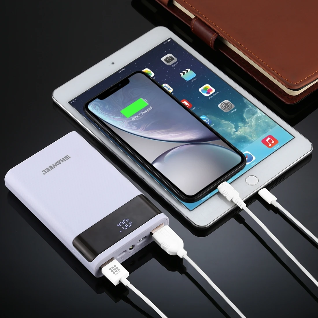 HAWEEL Power Bank Shell Box DIY 4x 18650 Battery (Not Included) 12000mAh Dual-way QC Charger with 2x USB Output & Display