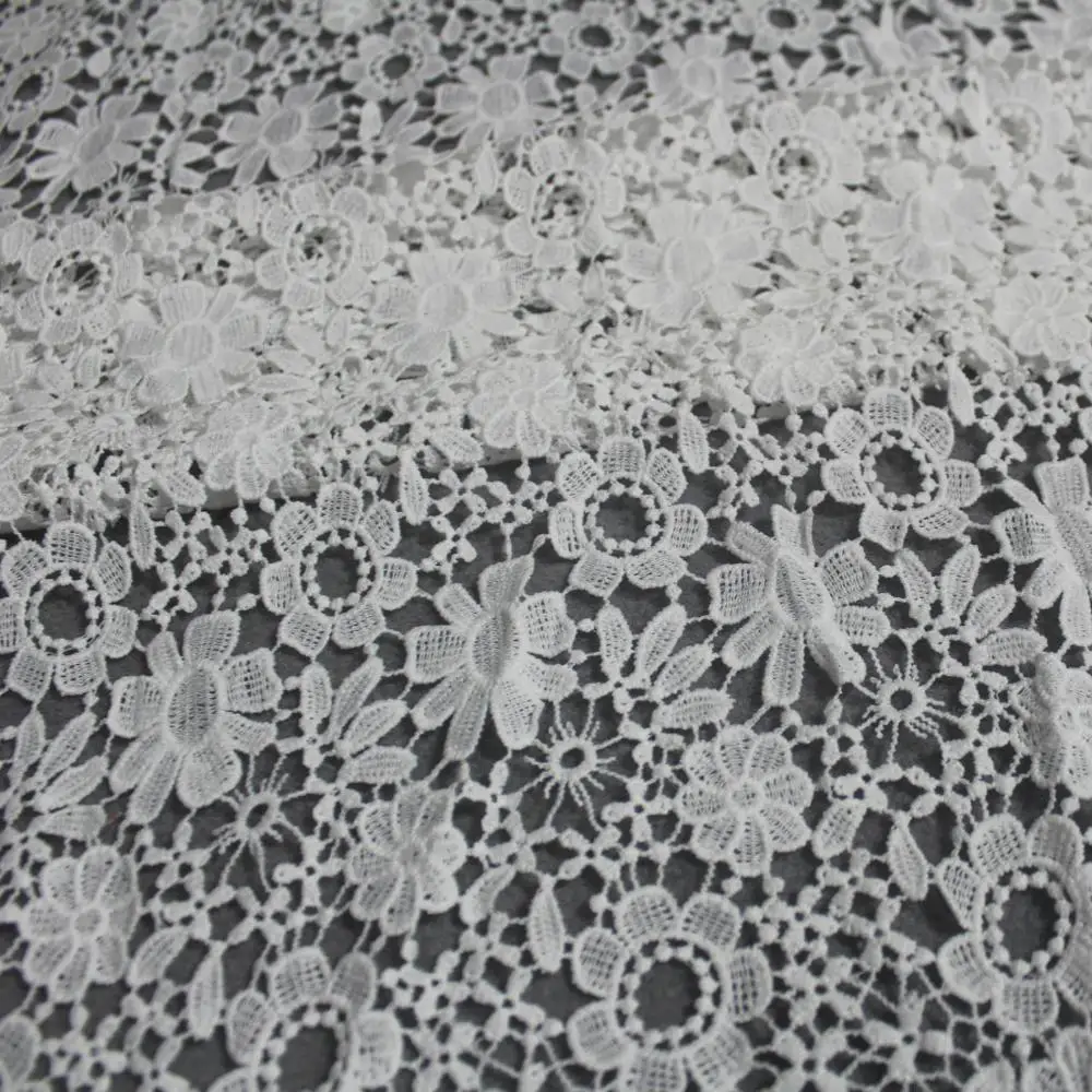 

5Yards 2019 High Quality African Lace Fabric White Embroidery Water Soluble Lace Fabrics For Women Nigerian Wedding Dress