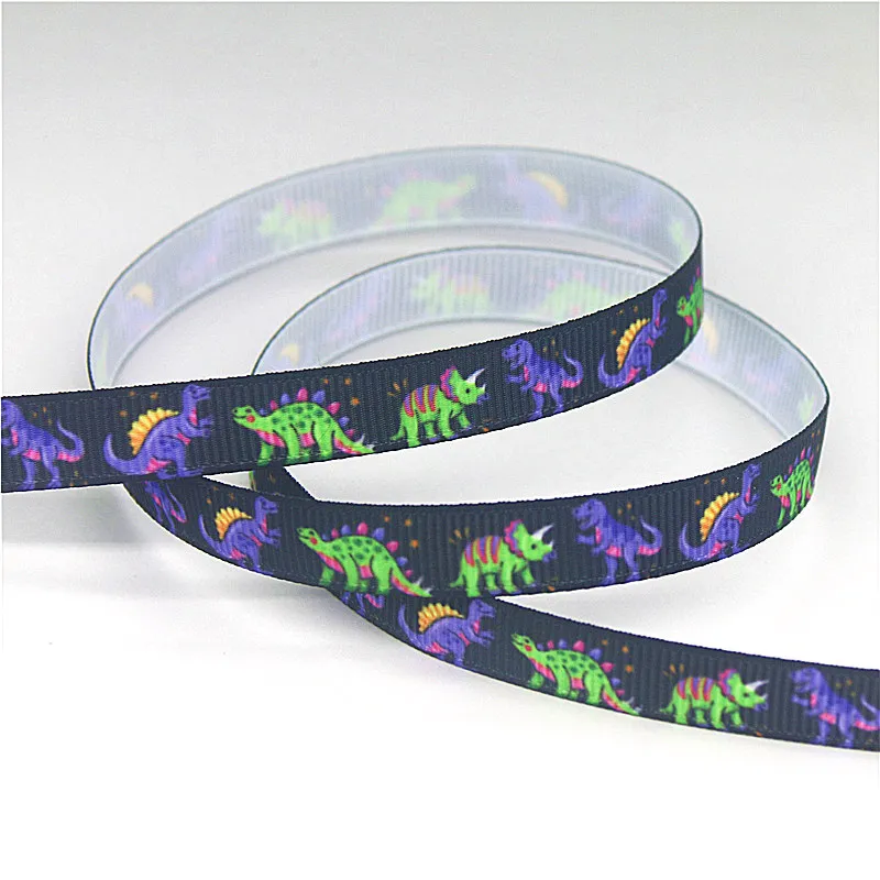 DHK 3/8'' 5yards Leopard Dinosaur Grid printed grosgrain ribbon Accessory hairbow headwear DIY 9mm Decorations C1929