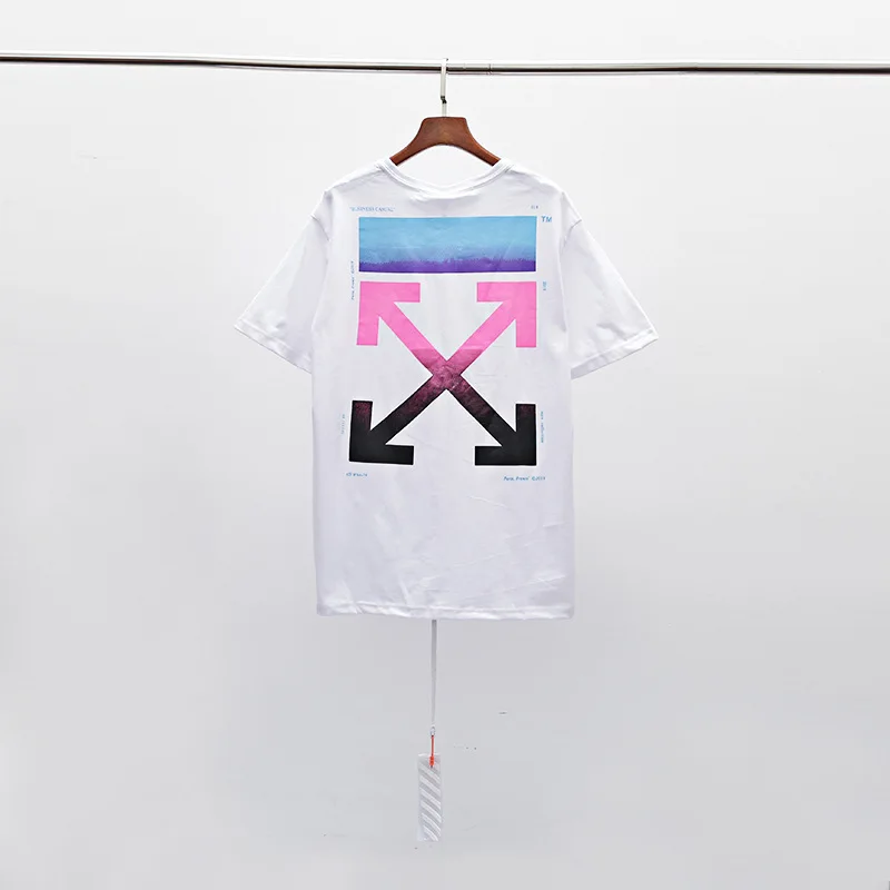 OFF-WHITE новая OW градиент цвета радуги с круглым вырезом Уличная Хип-Хоп Мужская парная футболка с короткими рукавами