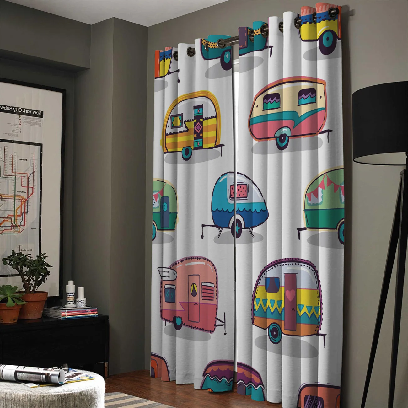 Cute Cartoon Car Window Treatments Curtains Valance Room Curtains Large Window Living Room Bathroom Kitchen Window Curtain