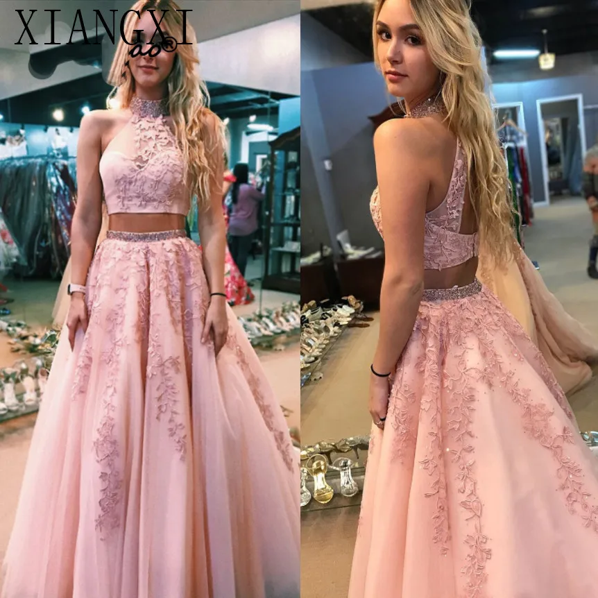 Розовые платья для выпускного вечера из двух частей, длинные vestidos de fiesta largos elegantes de gala, кружевное Тюлевое импортное платье в деловом стиле для вечеринки
