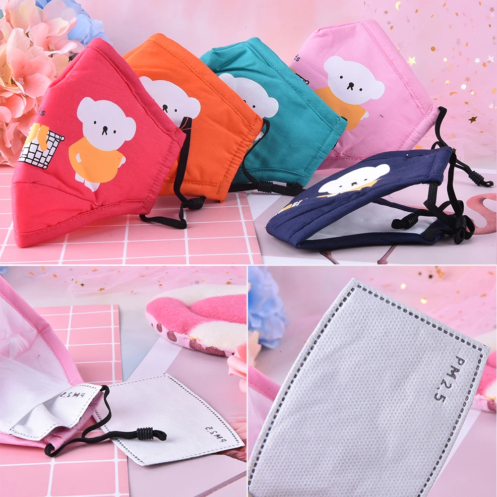 random color 1pc Мультфильм милый медведь дети хлопок PM2.5 маска против пыли рот маска фильтр с активированным углем маска ветрозащитный рот муфельной маски для лица для защиты от гриппа - Цвет: random color 1pc