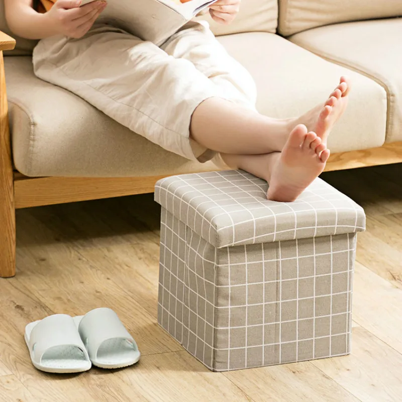 Linen Fabric storage Stool Foldable household Coffee Table Sofa Footstool Ottoman storage box change shoe bench mx9171609