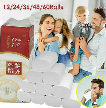 

12 Rolls Wood Pulp Toilet Paper Bulk Bath Tissue Bathroom White Soft 4 Ply Napkin Papers Household Merchandises