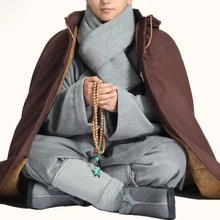 Унисекс хлопковое зимнее теплое пальто с молитвой Будды буддизм шаолин монах накидка кунг-фу костюмы халат дзен плащ для медитации кофе/серый
