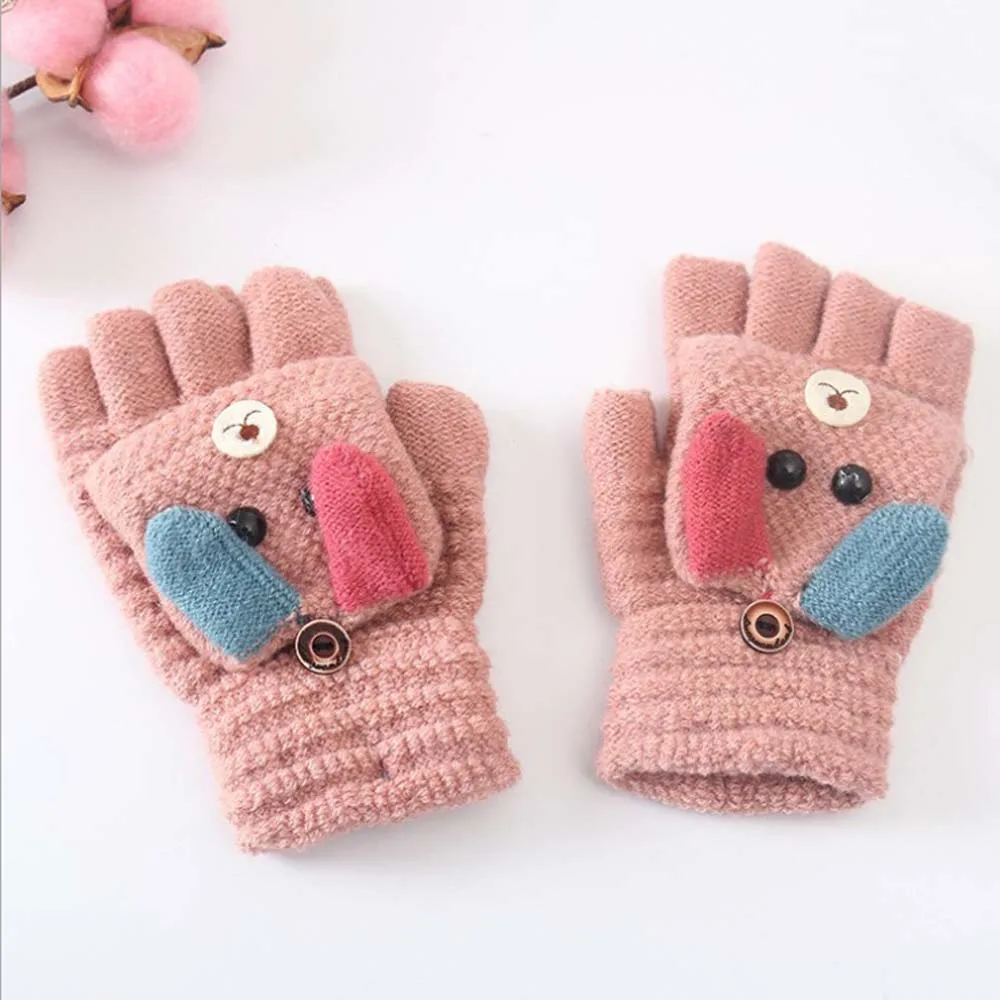 dark pink Детские зимние перчатки, милые кашемировые перчатки для детей, детские теплые варежки с милыми животными для маленьких мальчиков и девочек, вязаные перчатки - Цвет: dark pink