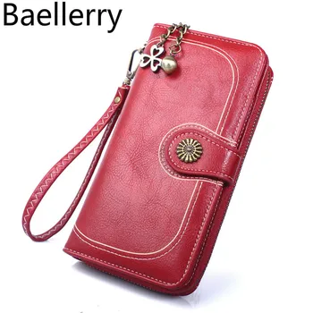

Baellerry Women Wallet Card Holders Classic Long Oil Leather Female Purse Zipper Luxury Brand Wallet for Women Carteira Feminina
