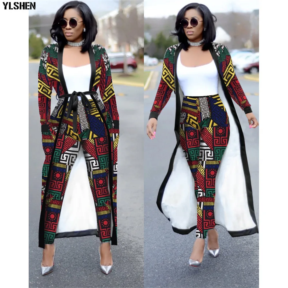 Print African Dresses for Women 2 Piece Set Dashiki Plus Size African Clothes Africa Clothing Pants Suit Bazin Robe Africaine 35
