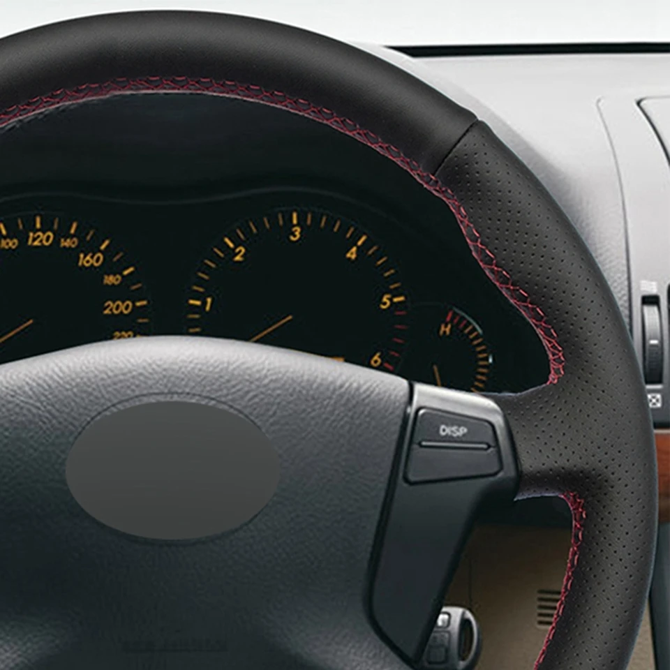 Tampa da Roda de Direcção do Carro Tampa da Roda de Direcção do Carro de Couro Macio para Toyota Preto Couro Artificial Avensis 2003-2007 Diy de 9 Cheap Capas p direção