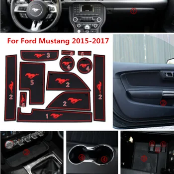 

12X Car Accessories Inner Gate Slot Pad Non-Slip Cup Mats Anti Slip Door Groove Mat Interior For Ford Mustang 2015 2016 2017 3 o