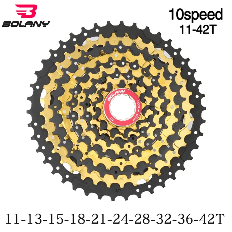10 скоростная кассета MTB 10V 11-42T набор звездочек со встроенной трещоткой для горного велосипеда широкий коэффициент Сверхлегкий 500g велосипедный маховик cog 42T два цвета - Цвет: golden