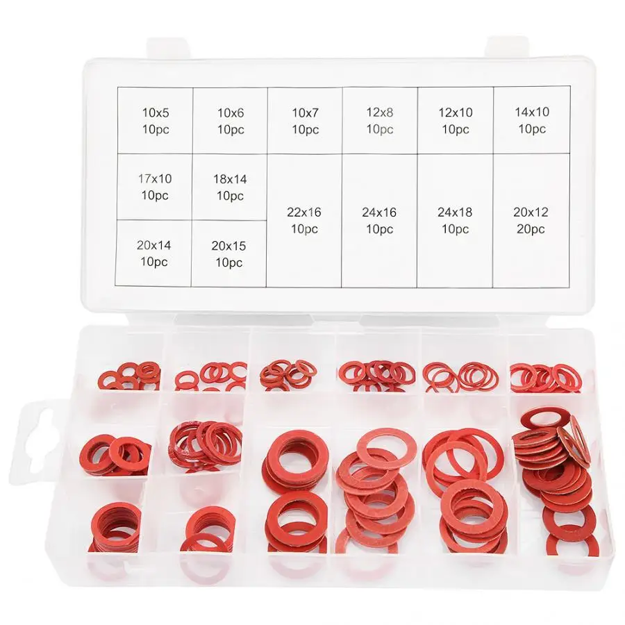 

150pcs Aluminium Washers 14 Sizes Red Steel Paper Fiber Flat Washers Kit Insulation Washer Assorted Set with Box Screw Washer
