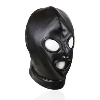 Adult Sex Toys SM Leather Padded Hood Blindfold Head Harness Mask BDSM Open Mouth Eye Bondage Sex Toys For Couples Accessories 4