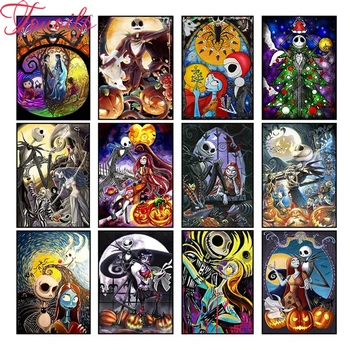

Diamond Embroidery 5d Painting Nightmare Before Christmas Jack and Sally DIY Full Square Drill Diamant Painting Crystal Mosaic