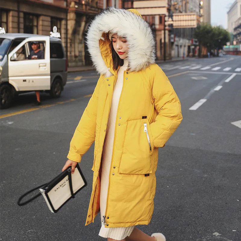 Best Women Winter Jacket Cotton Padded Diagonal pocket Warm Thicken Big Fur Collar Long Coats Parka Womens Jackets