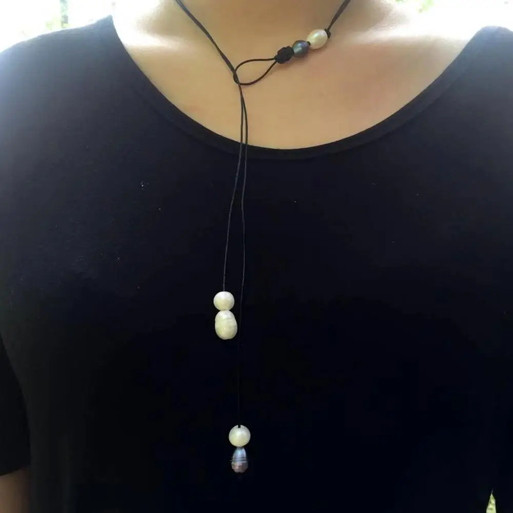 

Handmade Bohemia Pearl Necklace Y layer Leather Necklace Pearl Jewelry For Women Gift