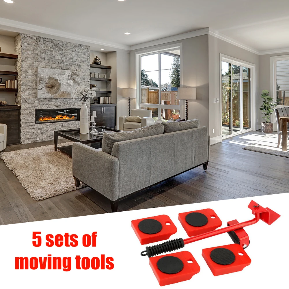 5Pcs Furniture Lifter Sliders Kit Profession Heavy Furniture Roller Move Tool Set Wheel Bar Mover Device Max Up for 100Kg/220Lbs-1