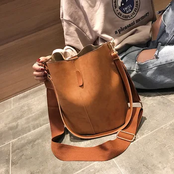 

Messenger bag Women Bucket Shoulder Bag large capacity vintage Matte PU Leather lady handbag Luxury Designer bolsos mujer Black