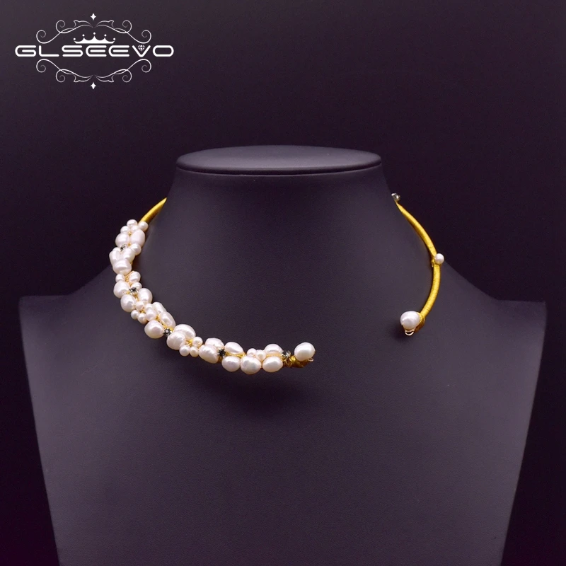 

GLSEEVO Natural Fresh Water Baroque Pearl Classic Choker Necklace For Women Wedding Minimalist Handmade Luxury Jewelry GN0061