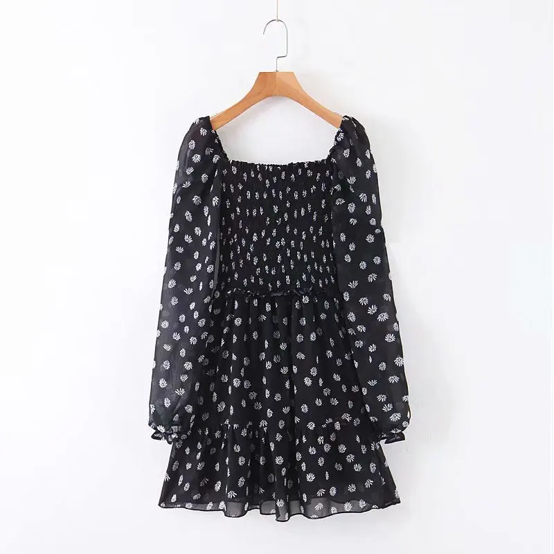 

Europe And America 2019 Autumn New Style Slim Fit Slimming Versatile Long Sleeve French Retro Non-mainstream Chiffon Floral Dres