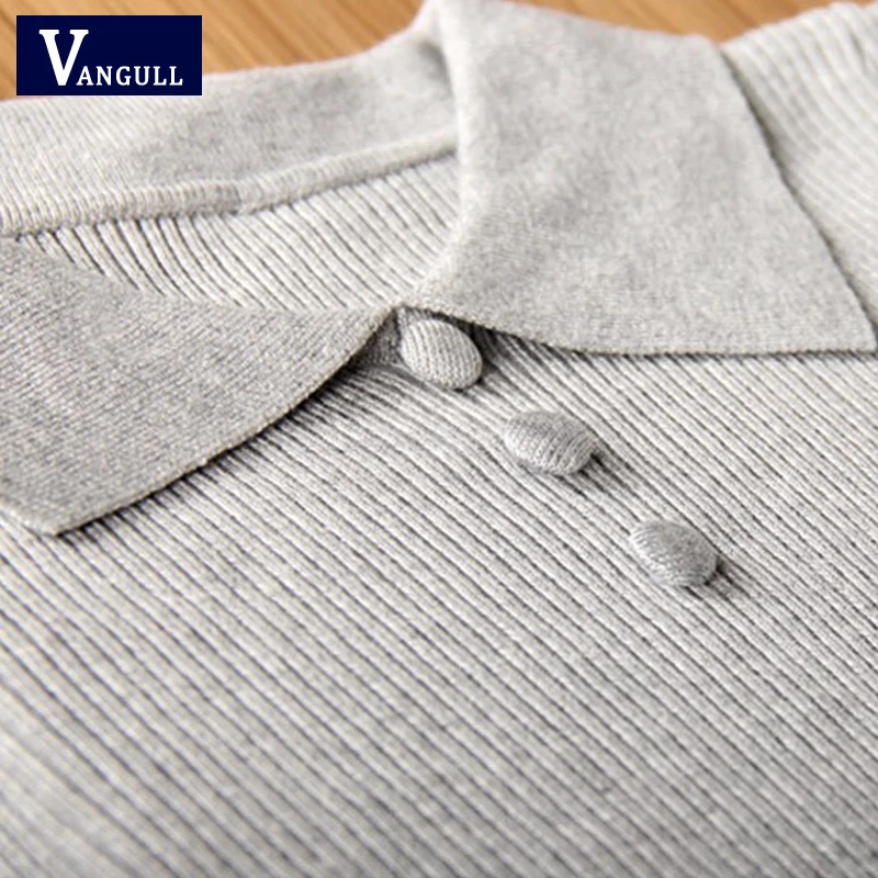 Vangull офисный пуловер тонкий однотонный вязаный отложной воротник женские свитера весна осень джемпер женский