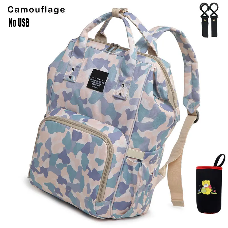 Модная подгузников для мам и водонепроницаемая сумка USB, рюкзак путешествий, Сумка с несколькими карманами кормления ребенка - Цвет: Camouflage