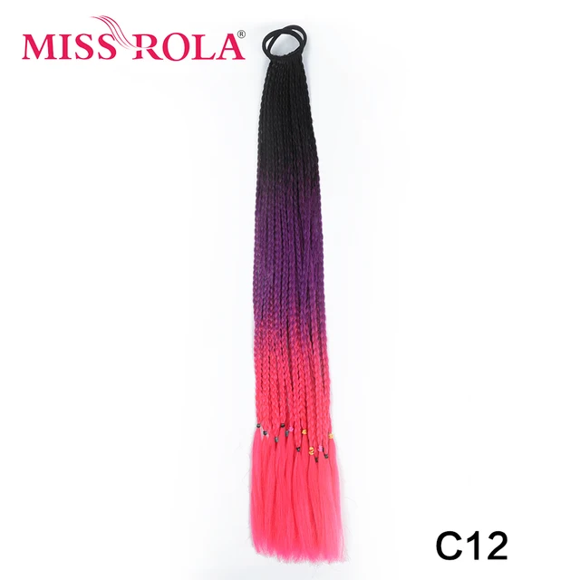 Synthetic Chignon Hair 60cm Hair Color Gradient Dirty Braided Ponytail Women Elastic Hair Rubber Band Hair Accessories Headband C12
