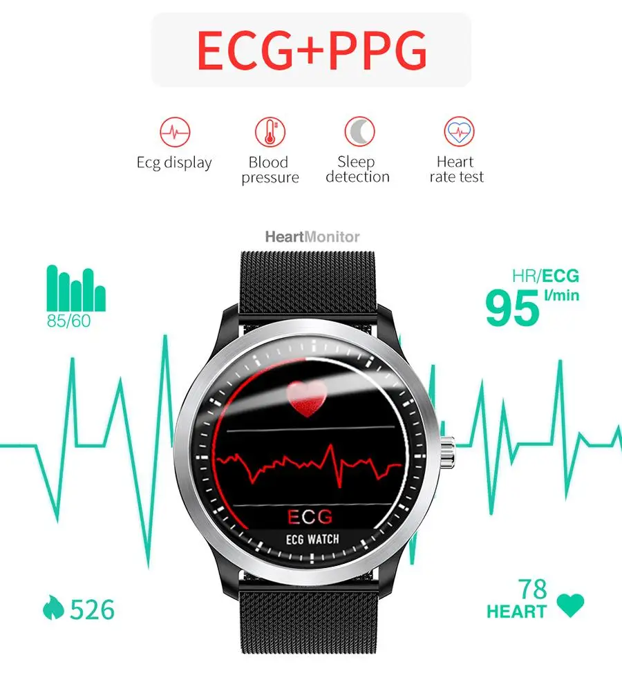 Смарт-часы N58 спортивный браслет PPG ECG HRV отчет о пульсе измерения артериального давления IP67 поддержка подсчета шагов калорий время сна