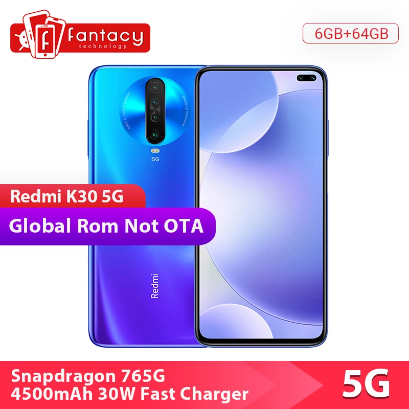 Xiaomi Redmi K30 смартфон с восьмиядерным процессором Snapdragon 765G ОЗУ 6 ГБ ПЗУ 64 4 камеры мп 67