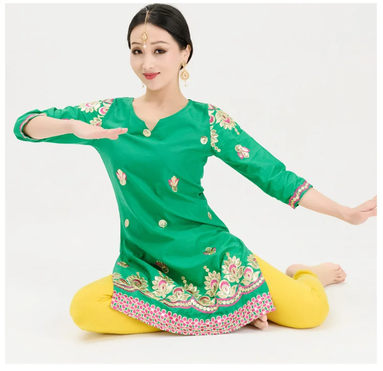 Индийский хлопковый вышитый пенджаби традиционный Женский ленха сари костюм для йоги из двух частей топ брюки