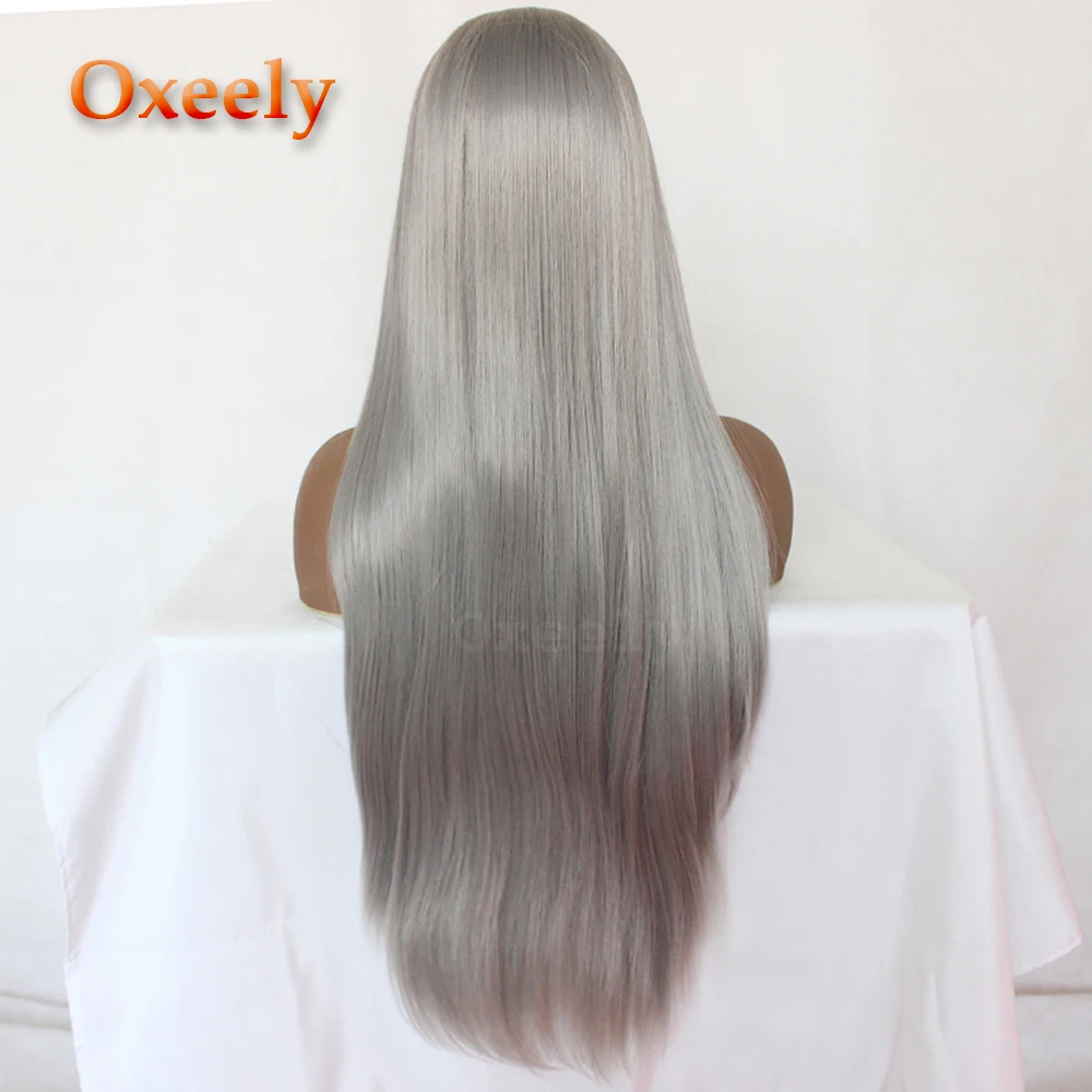 Волнистый блонд синтетический парик на кружеве длинные прямые бесклеевые с детскими волосами термостойкие для женщин - Цвет: Серый