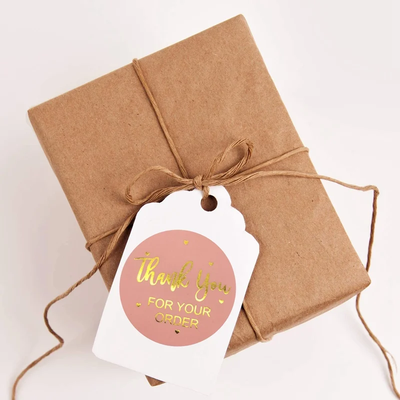 500pcs/roll Pink Gold Stickers Thank You Sticker Thank You for Your Order Handmade With Love sticker Round Seal Adhesive Labels