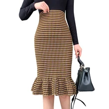 Женская юбка с оборками на подоле, Осень-зима, новинка, Ретро стиль, Хаундстут, высокая талия, посылка, женская сексуальная юбка, Jupe Femme