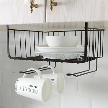 

Kitchen household cabinets wrought iron racks table hanging basket door back wardrobe storage rack cabinet rack LB92820