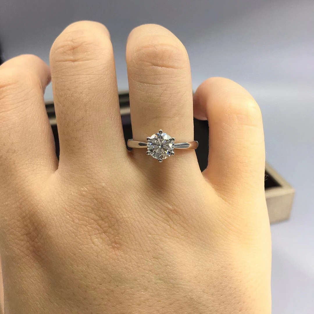 100% Real Moissanite Engagement Rings Platinum Plating Sterling Silver 1CT 2CT 3CT Diamond Wedding Rings Classic 6 Prong Ring