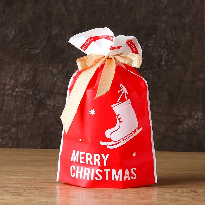 50/100p 23x15 см Рождественская пластиковая сумка на шнурке для конфет и печенья закуски день рождения Свадебный декор Подарочная сумка новогодние подарки - Цвет: Red boots