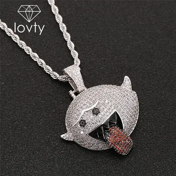 

Iced Out Ghost of Grimace Necklace & Pendant with 3mm Tennis Chain Gold Color Bling Cubic Zircon Men's Hip Hop Jewelry for Gift