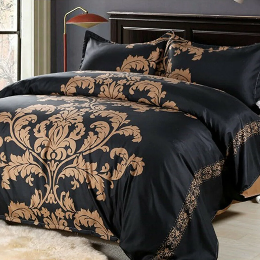 Красный белый черный одеяло постельное белье с цветочным принтом богемный пододеяльник Европейский Стиль King комплект постельного белья с наволочкой - Цвет: Black Bedding Set