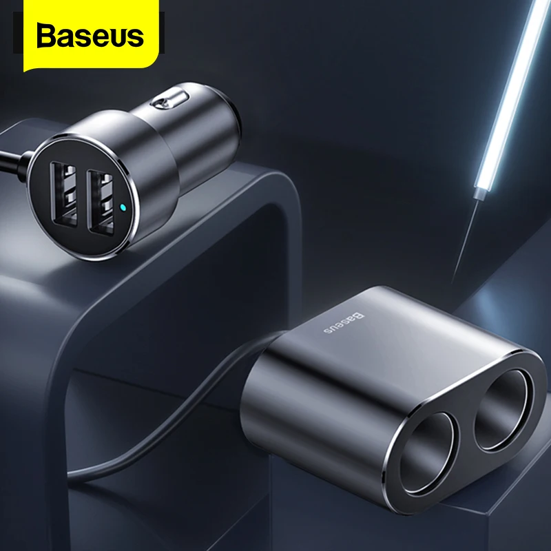 Baseus-車のシガレットライター12-24V,デュアルUSB,充電器,100W,自動車用,自動スプリッターアダプター,USBハブ  AliExpress