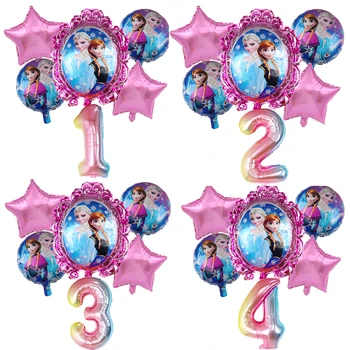 Globos de helio de la princesa Elsa de Disney, 6 uds., decoración para fiesta de bienvenida de bebé con número de 32 pulgadas, Globos de aire de cumpleaños para niños