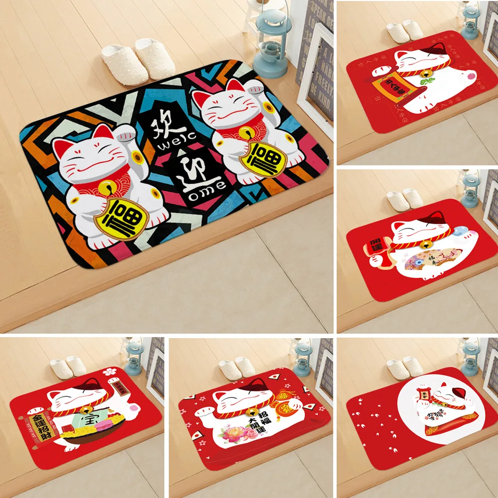 

Japanese lucky cat doormat Chinatow Flannel carpet Foot pad Bedside mat entry ottomans front door anti-slip floor mats 400x600mm