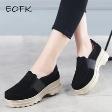EOFK/женские лоферы; Женская Осенняя обувь на плоской платформе; женские мокасины из натуральной кожи; Женская Повседневная Осенняя обувь без застежки